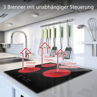 Plită ceramică încorporabilă Karinear, 60 cm, 3 zone, 5200W, control tactil, blocare pentru copii, temporizator. 3