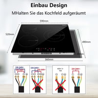 Plită ceramică încorporabilă Karinear, 60 cm, 3 zone, 5200W, control tactil, blocare pentru copii, temporizator. 7
