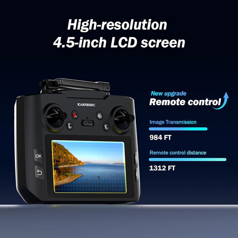 karuisrc K600GPS Drón 4,5" LCD Kijelzős Távirányítóval - GPS Automatikus Visszatérés, 1080P HD Kamera, 32GB SD Kártya, Optikai Áramlás, 400m