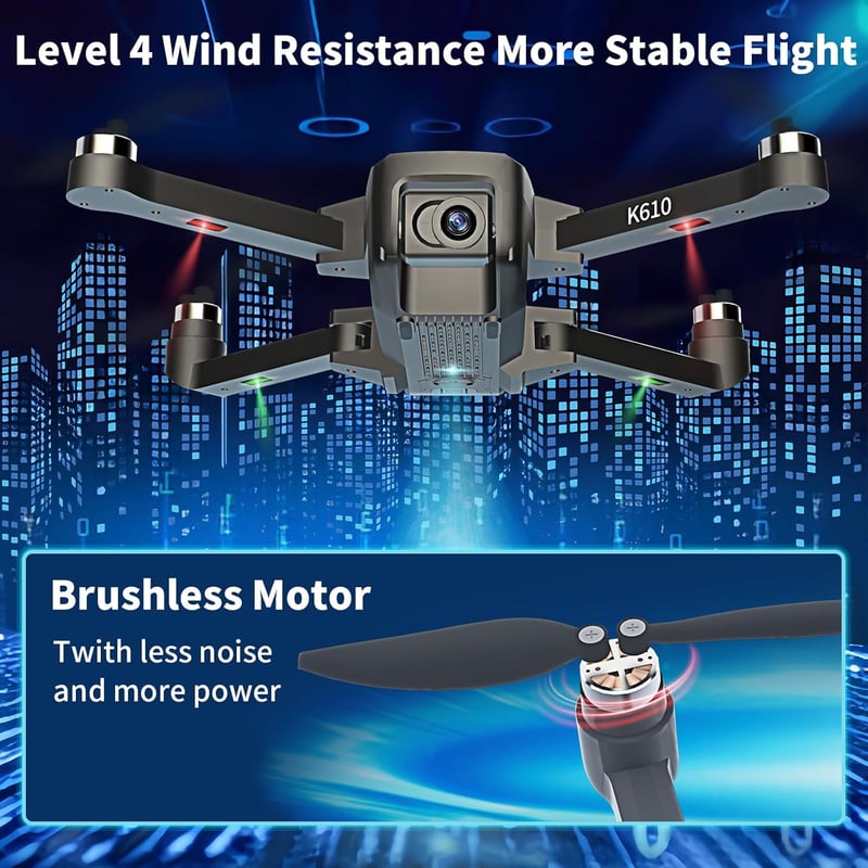 karuisrc K610 GPS Drón 4K Kamerával - Összecsukható Quadcopter Kezdőknek, Kefe Nélküli Motor, 5G WiFi, Automatikus Visszatérés, 2 Akkumuláto