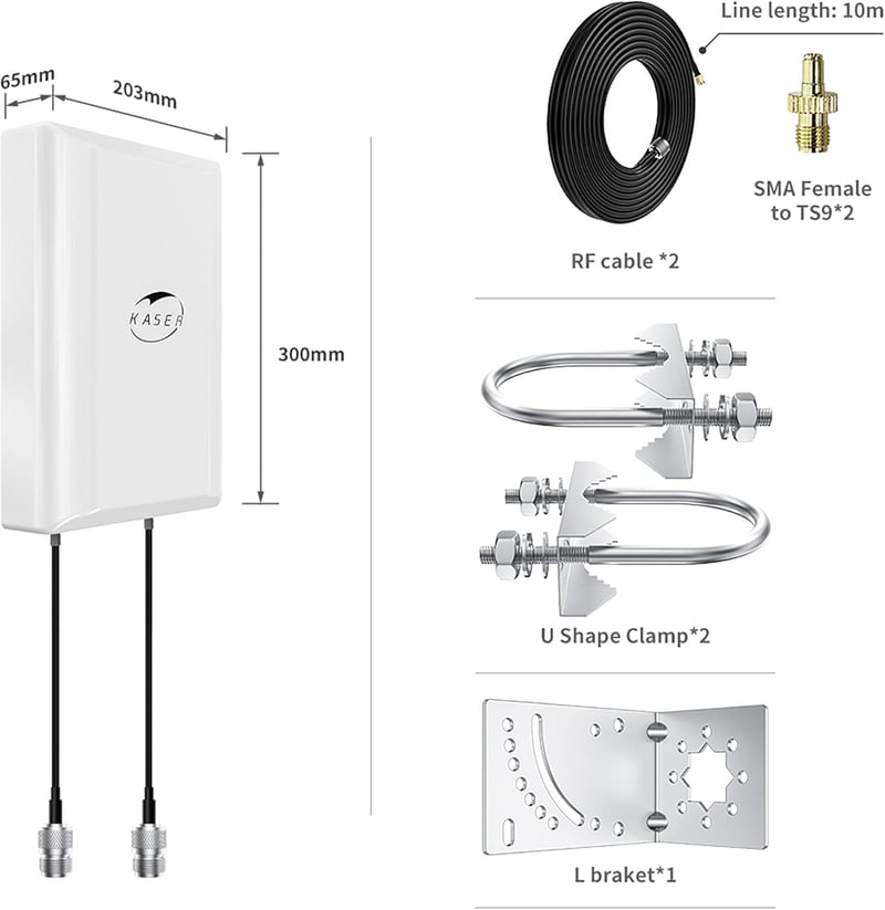 KASER 4G LTE 5G Kültéri MIMO Antenna 12dBi Erősítés TS9 Adapter 10m Kábellel