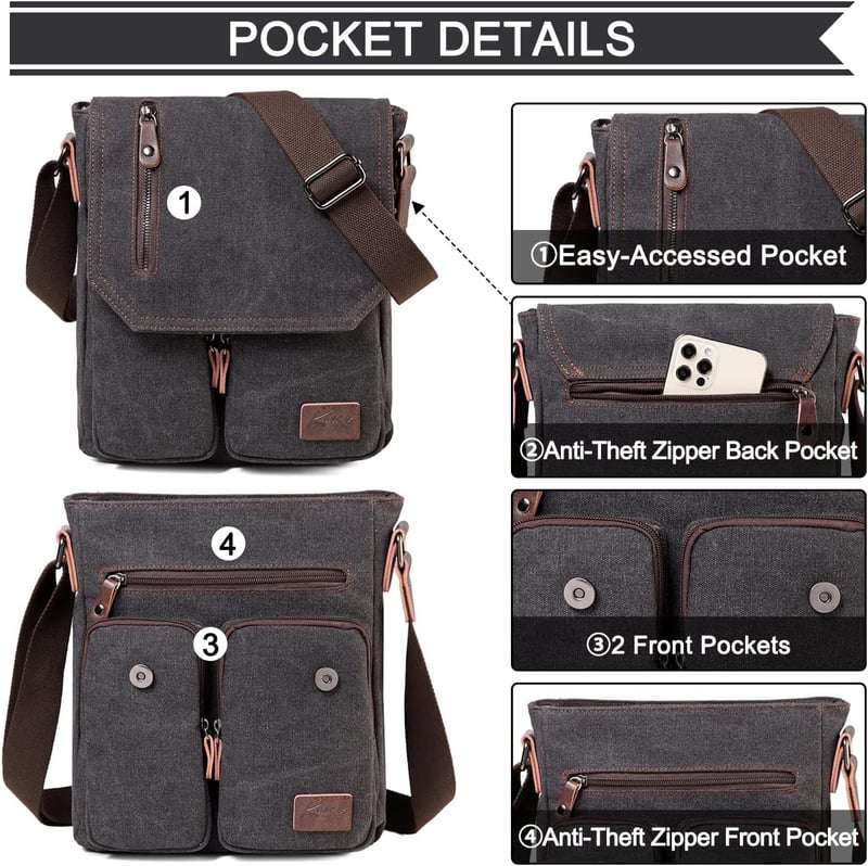 Kasgo férfi vászon válltáska vízálló messenger crossbody