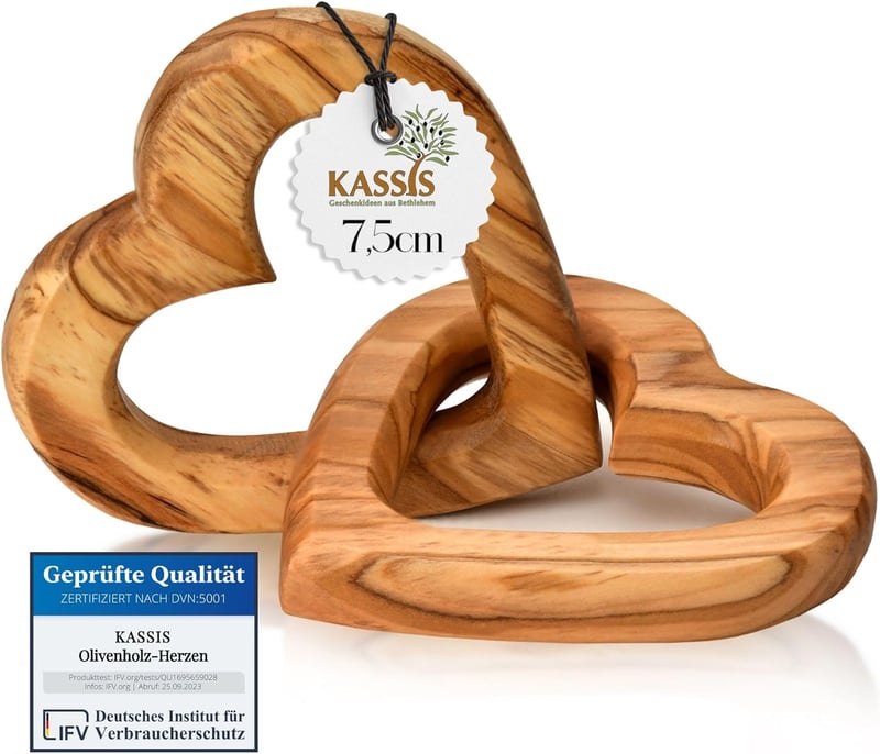 KASSIS Olívafa Összefonódó Szívek - Kézzel Készített Dekoráció Egyedi Mintázattal - Tökéletes Ajándék Esküvőre, Valentin-napra, Évfordulóra