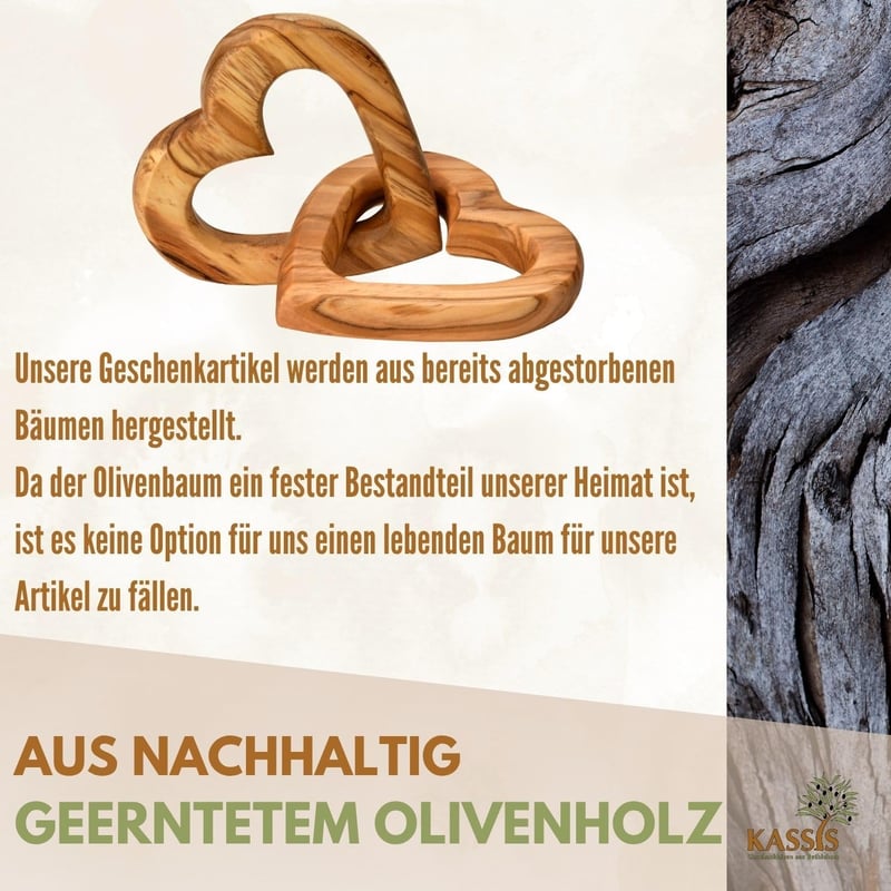 KASSIS Olajfa Szív Páros Kézműves Ajándék Esküvőre Évfordulóra Születésnapra - 5 cm, Classic