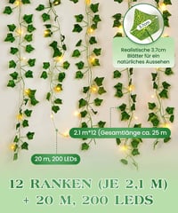 Kaszoo Mesterséges Borostyán Függő Girland Dekoráció Irodához és Kerthez 6