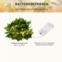 Ghirlandă artificială cu iederă și lumini KASZOO, 2 bucăți, 4 m, 40 LED-uri, rezistentă la apă IP65, cu baterii, pentru decorațiuni interioare, nunți și petreceri 8
