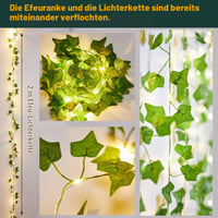 Ghirlandă artificială cu iederă și lumini KASZOO, 2 bucăți, 4 m, 40 LED-uri, rezistentă la apă IP65, cu baterii, pentru decorațiuni interioare, nunți și petreceri 3