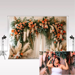 Fundal foto Kate Boho arcuit cu flori, 2,2x1,5m, perdea artistică de flori cu iarbă de pampas, recuzită de studio pentru ședințe foto de nuntă