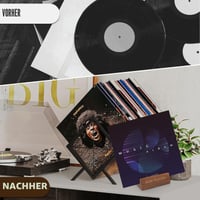 KATLKIU Súprava stojanov na vinylové platne, masívne drevo, držiak na práve prehrávanú platňu a železno-drevený stojan na LP platne, veľká kapacita 80 – 100 LP platní 5