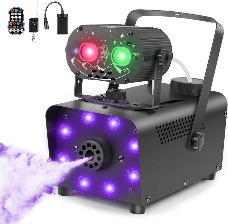 Katomi 700W füstgép RGB LED diszkó fénnyel, 2 vezeték nélküli távirányítóval