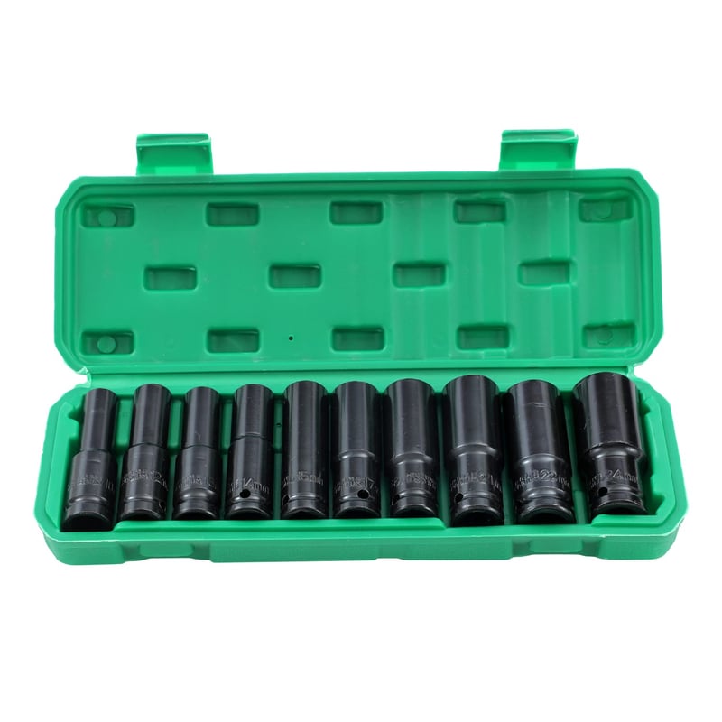 Katsu 1/2" Set dubokih nasadnih ključeva 10 kom (8-24 mm) - S2 čelik, za udarni odvijač, za popravke automobila, motora, za radionice, s kutijom za nošenje