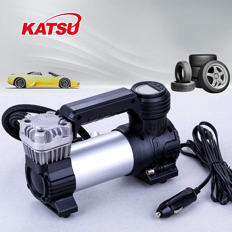 KATSU Tools Autós Légkompresszor 120 PSI 12V LED Világítással - Professzionális Hordozható Gumiabroncs Pumpa Autókhoz, Teherautókhoz, Felfúj