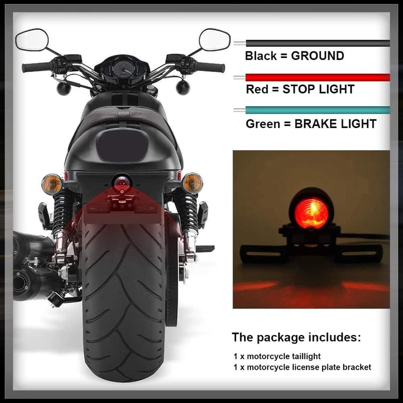 KATUR Piros Motorkerékpár Hátsó Lámpa 12V Féklámpa Rendszámtábla Tartóval Harley