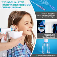 Aparat electric pentru curățarea urechilor KAUGIC – 4 moduri de curățare (Normal, Delicat, Pulsatoriu, Puternic), 10 duze, reîncărcabil – Pentru adulți, Albastru-Alb 3