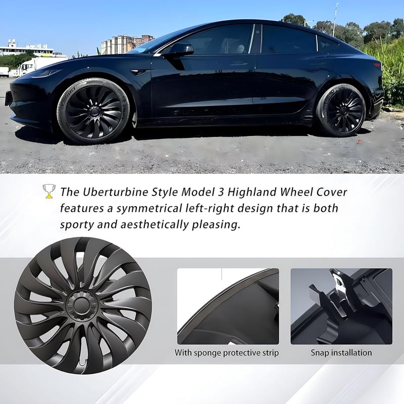 KAVANIC 4db Kerékagy Sapka Tesla Model 3 Highland 2024-2025 18 Hüvelyk Fekete