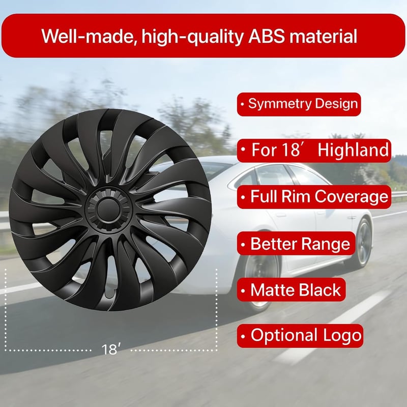 KAVANIC 4db Kerékagy Sapka Tesla Model 3 Highland 2024-2025 18 Hüvelyk Fekete