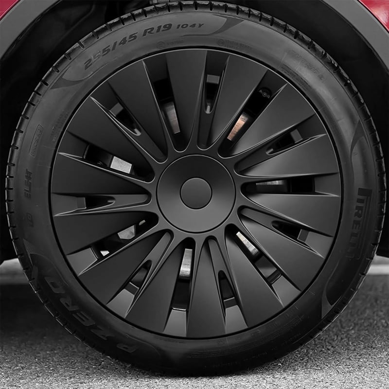 KAVANIC Tesla Model Y Keréktárcsa Borítás 19" - Matt Fekete Felnitárcsa Szett Logó Hellyel - 4 db Indukciós Stílusú Kerékdísz 2020-2023 Mode