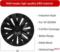 KAVANIC Tesla Model Y Keréktárcsa Borítás 19" - Matt Fekete Felnitárcsa Szett Logó Hellyel - 4 db Indukciós Stílusú Kerékdísz 2020-2023 Mode 2