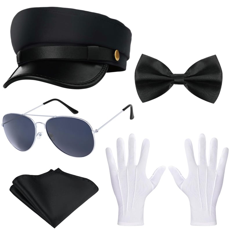 Kavoc Kostým šoféra limuzíny, 5-dielny – Čiapka, rukavice, vreckovka, okuliare pre mužov a ženy, na párty a cosplay (3. štýl)