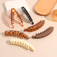 Agrafă de păr tip banană cu model de leopard Kavya pentru femei și fete - set de 6 accesorii de păr vintage din plastic, antiderapante 8