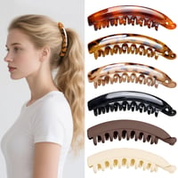 Agrafă de păr tip banană cu model de leopard Kavya pentru femei și fete - set de 6 accesorii de păr vintage din plastic, antiderapante 1