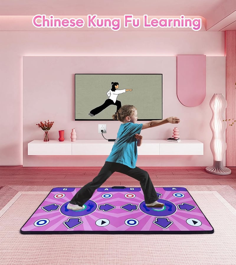 KAXIMON Dupla táncszőnyeg TV HD csatlakozással, vezeték nélküli flanel taposó gyerekeknek és felnőtteknek, többnyelvű menü, Kung Fu