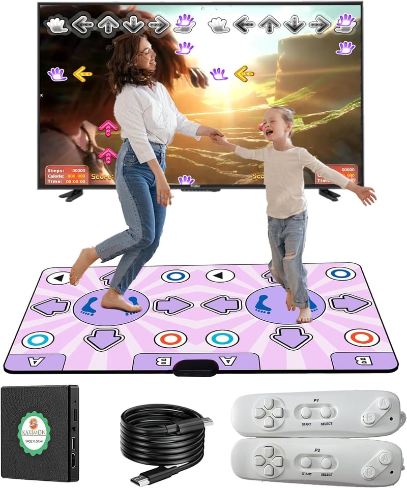 KAXIMON Dupla táncszőnyeg TV-hoz HDMI vezeték nélküli vezérlővel, csúszásmentes, gyerek és felnőtt 3-12 év, plug and play