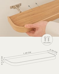 Kazai. Zidni set polica - 2 lebdeće drvene police s furnirom od hrastovine, 60x20 cm, polica za knjige za kupaonicu, dnevni boravak, kuhinju, spavaću sobu 3