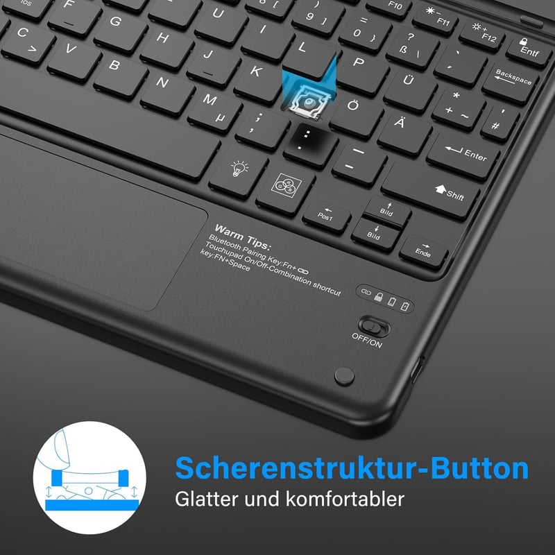 KBCASE Bluetooth Billentyűzet Touchpad-dal 7 Szín Világítás QWERTZ