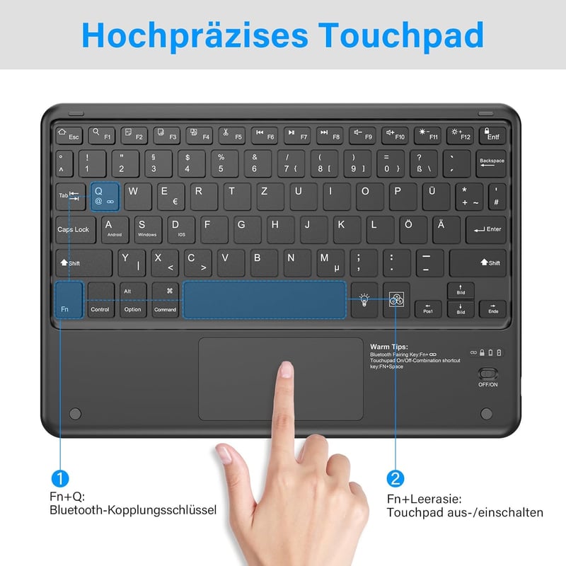 KBCASE Bluetooth Billentyűzet Touchpad-dal 7 Szín Világítás QWERTZ