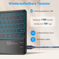 KBCASE Bluetooth Billentyűzet Touchpad-dal 7 Szín Világítás QWERTZ 6