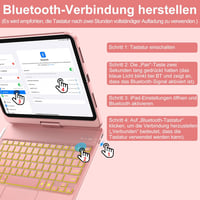 Tastatură rotativă KBCASE pentru iPad 10-11 inch, cu iluminare de fundal în 7 culori, QWERTZ 8