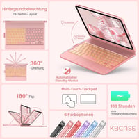 Tastatură rotativă KBCASE pentru iPad 10-11 inch, cu iluminare de fundal în 7 culori, QWERTZ 7