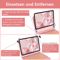 Tastatură rotativă KBCASE pentru iPad 10-11 inch, cu iluminare de fundal în 7 culori, QWERTZ 9