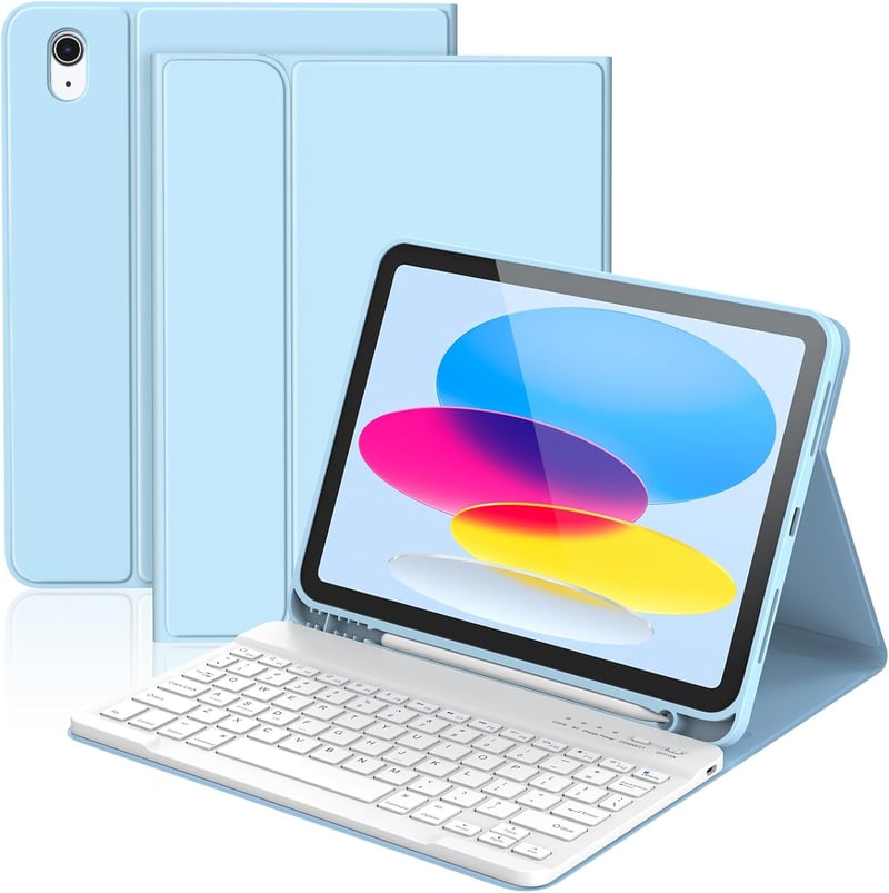 KBCASE iPad 10. generáció billentyűzetes tok ceruzatartóval, Bluetooth billentyűzet