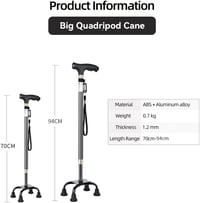 KCareU Időseknek Könnyű Sétabot Állítható Hosszúsággal és 4 Lábú Alap - Black(1 Big + 1 Small + 1 Monopod base) 8