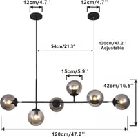 KCO 6 lámpás modern sputnik csillár füstszürke üveggömbökkel 120 cm téglalap mennyezeti függőlámpa nappaliba hálóba konyhába 2