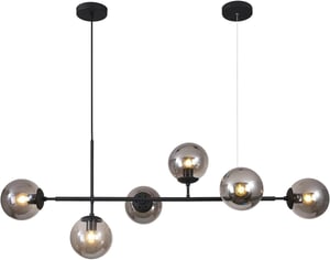 KCO moderni sputnik luster sa 6 žarulja – 120 cm, staklene kugle boje dima, crni