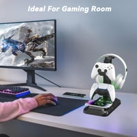 Suport pentru Căști Gaming și Controller KDD cu Încărcător Wireless, Iluminare LED cu 9 Moduri de Lumină, 2 Porturi USB și 1 Port Type-C, Stand pentru Căști și Accesorii PC 7