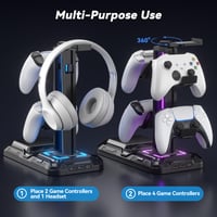 Suport pentru Căști Gaming și Controller KDD cu Încărcător Wireless, Iluminare LED cu 9 Moduri de Lumină, 2 Porturi USB și 1 Port Type-C, Stand pentru Căști și Accesorii PC 6