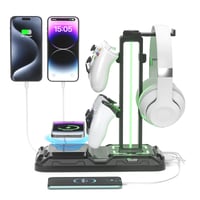 Suport pentru Căști Gaming și Controller KDD cu Încărcător Wireless, Iluminare LED cu 9 Moduri de Lumină, 2 Porturi USB și 1 Port Type-C, Stand pentru Căști și Accesorii PC 1