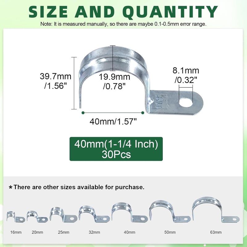 كايدك 1-1/4 colos egyfuratos csőbilincs szett 20 db cinkezett acél U alakú EMT kábelcső rögzítő kapocs