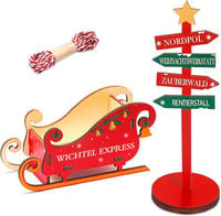 Set de Accesorii Spiriduș Keadrsa cu Săniuță din Lemn - Decorațiune Ușiță de Spiriduș, Tăbliță, Șnur, Șablon, Decor pentru Advent și Crăciun 1