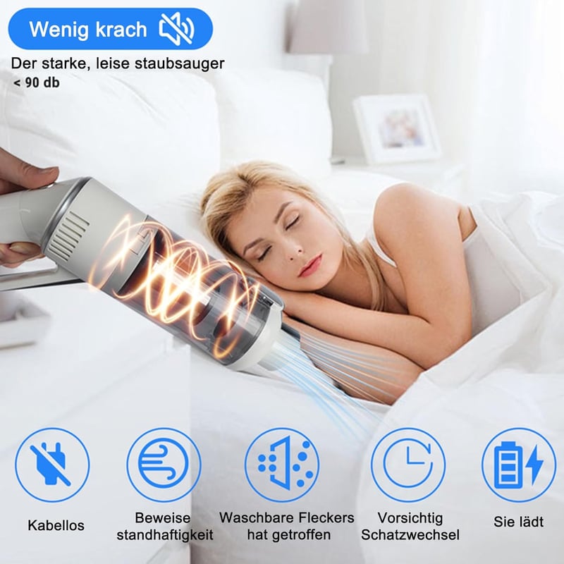 KeautFair Vezeték Nélküli Kézi Porszívó 120W/15000Pa - Kompakt Újratölthető Mini Porszívó Mosható HEPA Szűrőkkel Nedves-Száraz Használatra, 