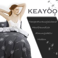 KEAYOO Pamut Ágynemű Szett, Szürke-Fehér Pitypang Mintával, Kétoldalas, Cipzáras, Puha Tapintású, 155x220 cm, Könnyen Mosható 3