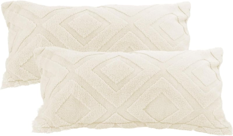 KEAYOO Plüss Párnahuzat 40x80 cm Puha Teddy Fleece Téli Meleg Bézs