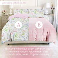KEAYOO Virágmintás Pamut Ágynemű 135x200 cm Cipzárral - 80x80 cm Párnahuzattal - Zöld-Rózsaszín Nyári-Téli Hálószoba Garnitúra Hipoallergén  3