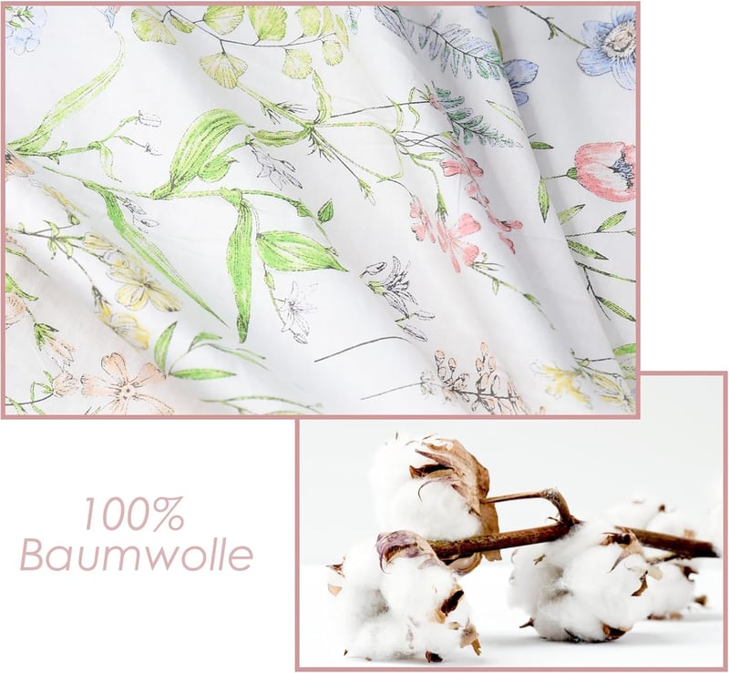 KEAYOO Virágmintás Pamut Ágynemű 135x200 cm Cipzárral - 80x80 cm Párnahuzattal - Zöld-Rózsaszín Nyári-Téli Hálószoba Garnitúra Hipoallergén 