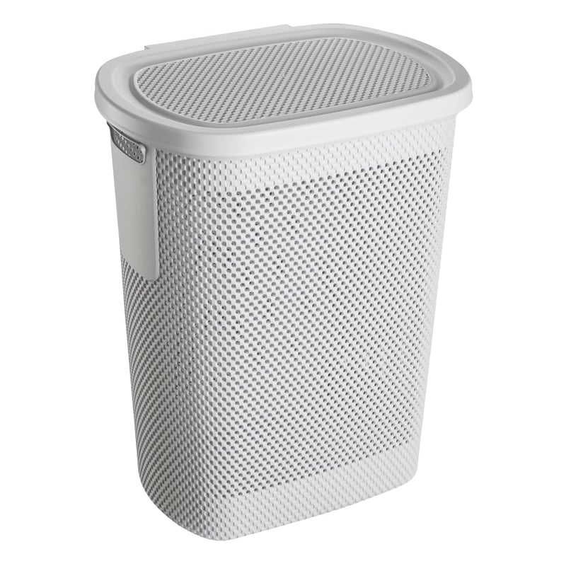keeeper Arne košara za rublje s uzorkom pletiva i poklopcem na otvaranje, siva (Nordic Grey), 47,5 x 36 x 57,5 cm, prozračna plastika, 58 l