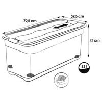 Úložný box keeeper Konrad s kolieskami, vekom a klipovým uzáverom, 2 ks, 79,5 x 39,5 x 41 cm, 83 l, priehľadný 2